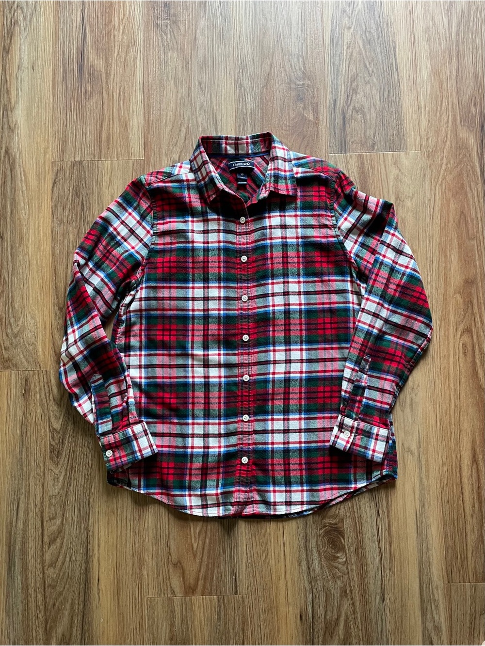 Lands End Women’s Plaid Flannel Button-Up Shirt - Red & Green